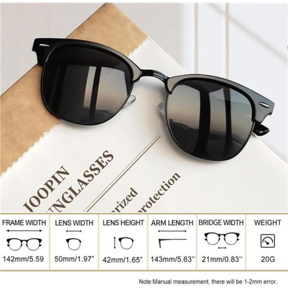 Vintage Sunglasses Polarized UV Protection Half Frame Browline Shades Women Men - Picture 4 of 7